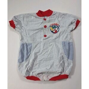 Vintage 80s Healthtex Champ Baseball Bear Striped Baby Romper USA 24M